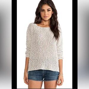 Joie Esther Textural Open Stitch Pullover Sweater Cream Grey Color Oversized XS